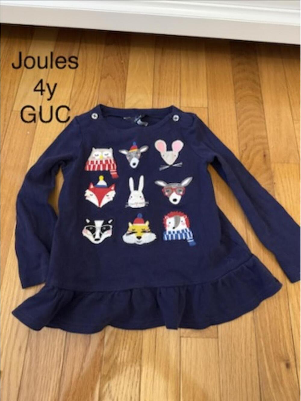 Joules Girls Navy Animal Face Shirt 4Y